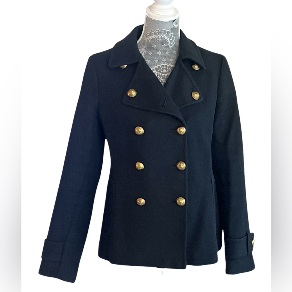 Banana Republic Navy Blue Military Double Breasted Brass Button Jacket Coat Med
